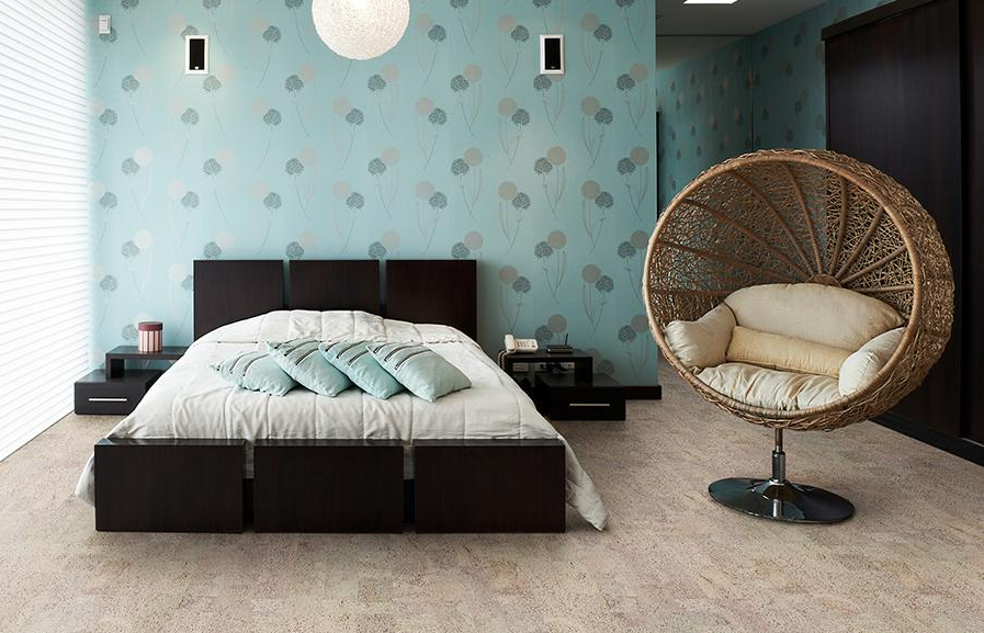 Пробковый пол клеевой Corkstyle Corkwise Fantasie Creme 915×305×4 фото в интерьере